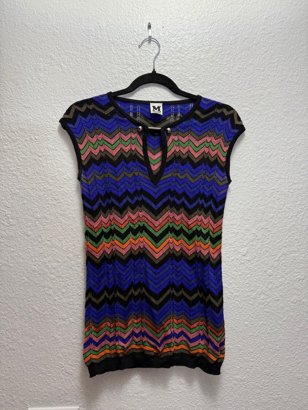 M Missoni Multicolor Chevron Knit Cap Sleeve Top Size S